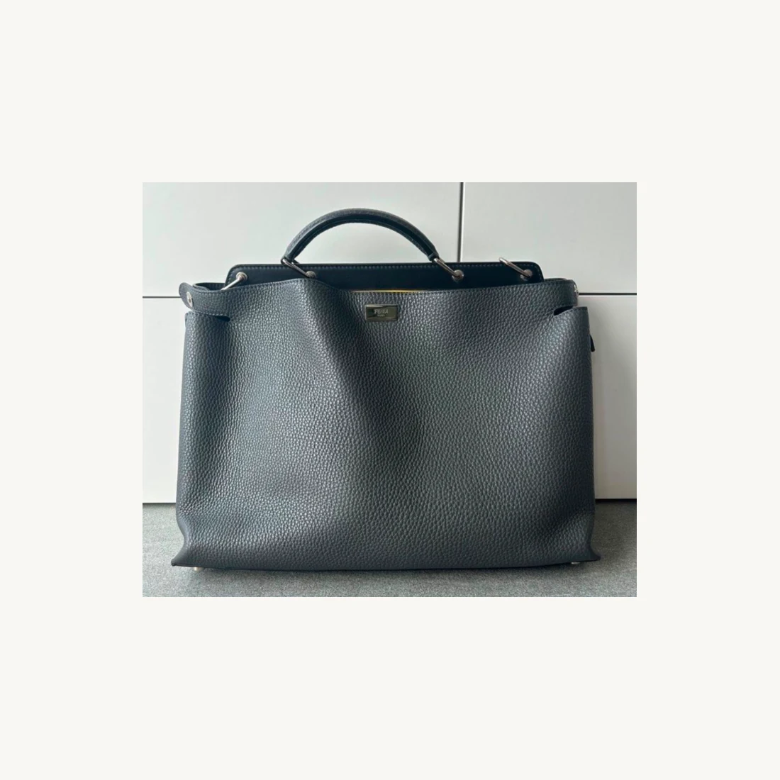 Fendi Peekaboo Grey Leather Top Handle Bag